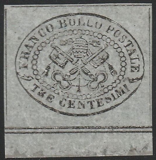Italian Ancient States - Papal State 1867 - 2nd issue 3 cents grey with very good margins, intact wide edge - Sassone N.15