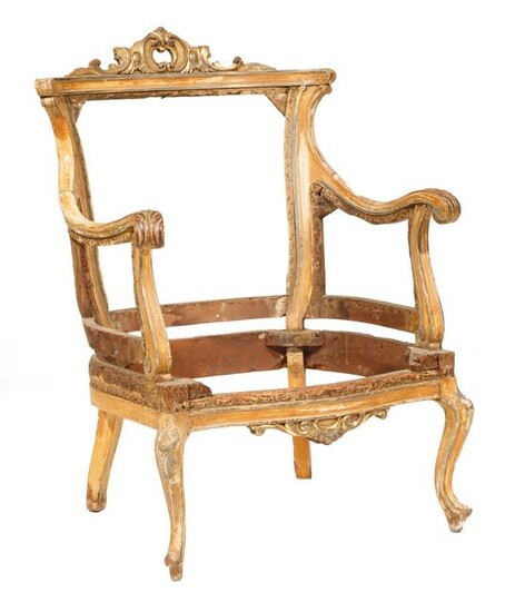 Italian Rococo-Style Giltwood Armchair Frame