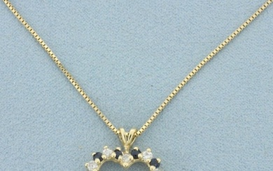Italian Sapphire and Diamond Heart Necklace in 14k Yellow Gold