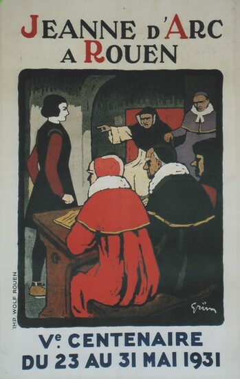 JEANNE D'ARC A ROUEN (CENTENAIRE 1931)" Affiche originale entoilée Litho GRÜN