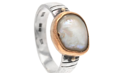 Jewellery Ring RING, silver/23K gold, baroque cultured pearl, size 17,...