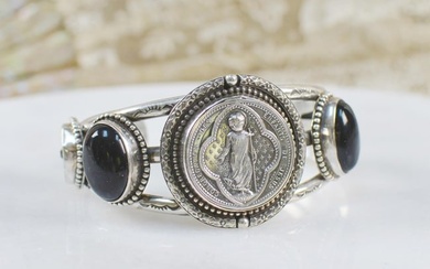Jill Garber Antique French Sacred Heart Cuff Bracelet with Black Onyx