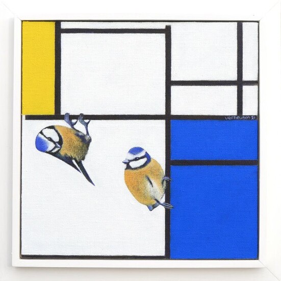 Jos Verheugen - Free after Mondrian, with blue tits (M708)