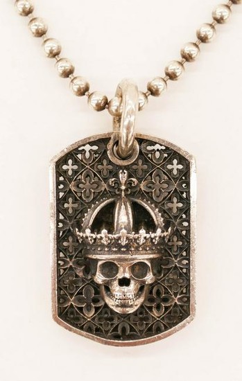 King Baby Skull Dog Tag Pendant Necklace 19''. Pierced