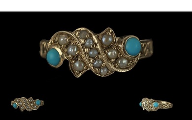 Ladies Antique Period Pleasing 9ct Gold Turquoise and Seed P...
