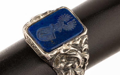 Lapis lazuli-signet ring , 800 silver, lapislazuli inlay with presentation...