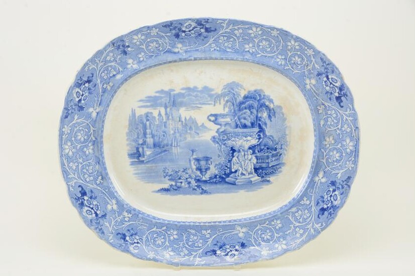 Large Staffordshire blue and white transfer decorated
