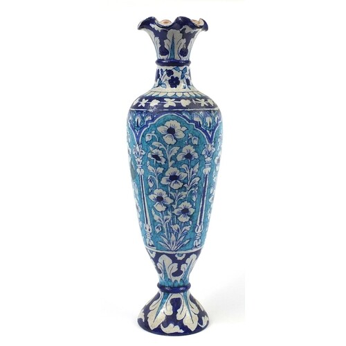 Large Multan pottery vase hand painted with stylised flowers...