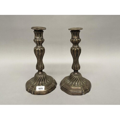 Large pair of antique French silver plated candlesticks, eac...