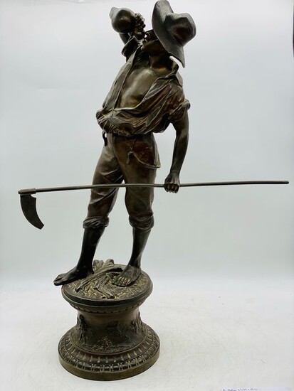 Large peasant sculpture in the style of Mathurin Moreau - 82 cm - Spelter - Late 19th century