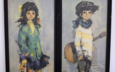 Lithograph Prints of Bright Youth Boy and Girl by Maurice Dupont
