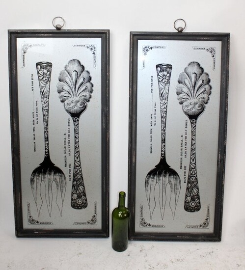 Lot of 2 glass panels with kitchen utensils