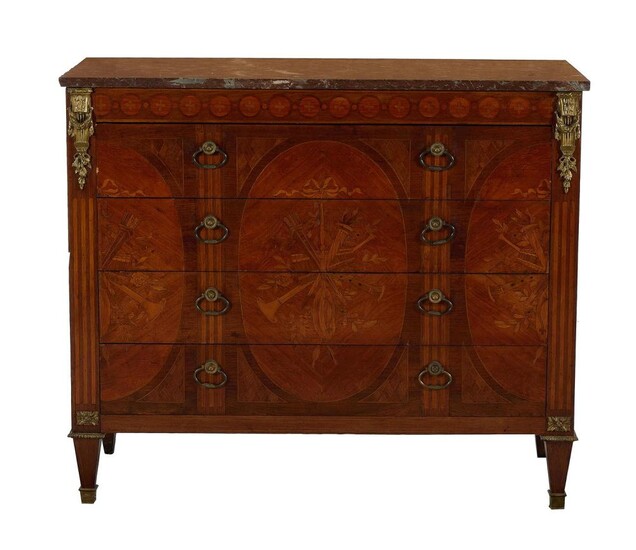 Louis XVI style marquetry-inlaid marbletop commode