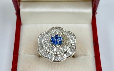 Lovely Custom Desinged Ladies Blue Citrine & Crystal Sterling Silver Ring