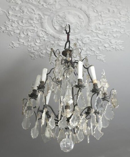 Bronze cage chandelier with eight lights, late 19th century