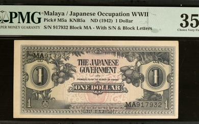 MALAYA. The Japanese Government. 1 Dollar, ND (1942). P-M5a. PMG Choice Very Fine 35.