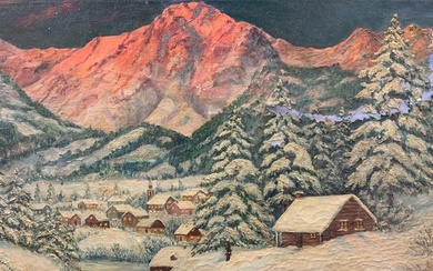 MBerger Sgd Landscape Village Oil Painting