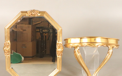 MIRROR and CONSOLE TABLE, gold plated.