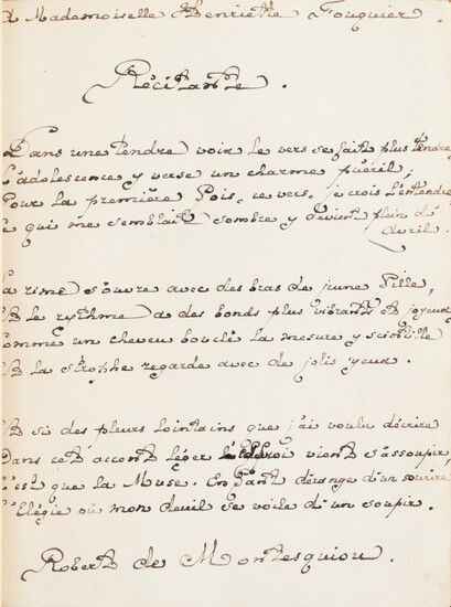 MONTESQUIOU, Robert de. 7 ouvrages avec envoi autographe signés ou en grand papier. [1892]-1923.