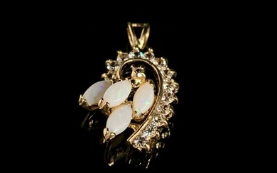 Marquise Cut White opal in 18K Gold Plated Pendant