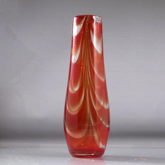 Mid-Century Modern Red Art Glass Case with Pontil Base