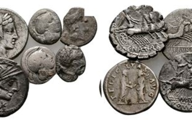 Mixed lot of 8 Greek and Roman AR coins, to be catalogued. Lot sold as is, no return
