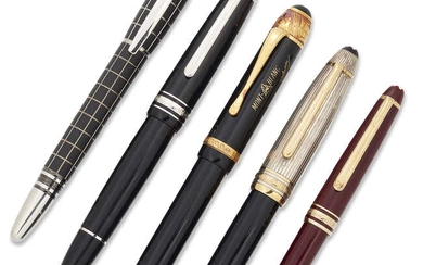 Montblanc. Five Montblanc pens comprising: A limited edition black resin...