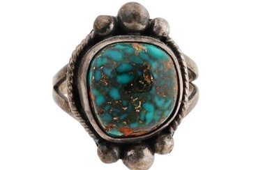 NATIVE AMERICAN NAVAJO SILVER TURQUOISE RING SIGNED