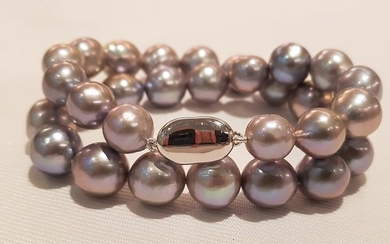 NO RESERVE PRICE - 925 Silver - 10x12mm Grey Edison Pearls - Bracelet