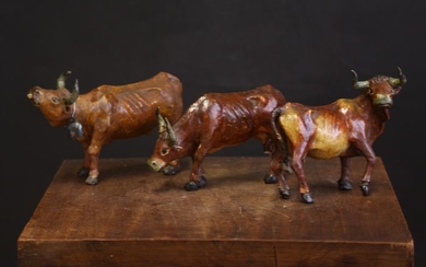 Neapolitan crib statue - 3 figures of cows (3) - Earthenware - Second half 19th century