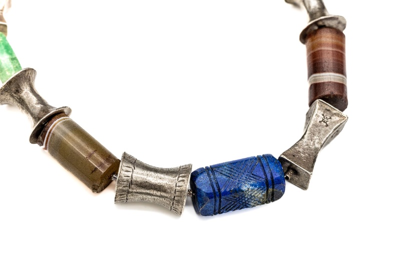 Necklace with semi-precious stones , silver,unusual design, lapis...