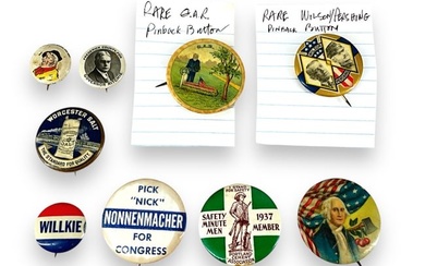 Nine Antique Political & Other Button Pins