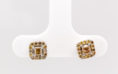 No Reserve Price - 0.65 tcw - Fancy Brownish Yellow - 14 kt. White gold - Earrings Diamond