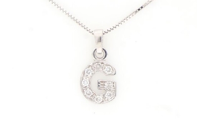 No Reserve Price - 18 kt. White gold - Necklace with pendant - 0.08 ct Diamonds