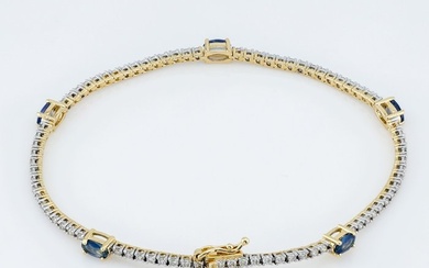 No Reserve Price - (IGI Certified) - (Sapphire) 1.35 Cts (5) Pcs - (Diamond) 1.00 Cts - (78) Pcs - Bracelet - 14 kt. White gold, Yellow gold