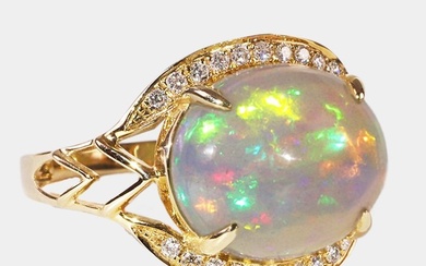 No Reserve Price - IGI Report - 14 kt. Gold - Ring - 3.00 ct Opal - Diamonds