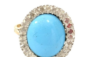 No Reserve Price - NO RESERVE PRICE - Ring - 9 kt. Silver, Yellow gold Turquoise - Diamond