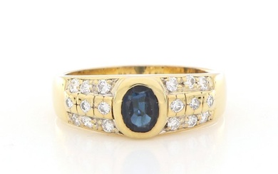 No Reserve Price - Ring - 18 kt. Yellow gold - 0.50 tw. Diamond (Natural) - Sapphire