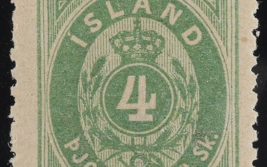 Official. 1873. 4 Skilling, green, perforated 12 1/2. Very fine never hinged...