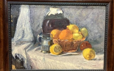 Oil painting still life The table is full of fruits