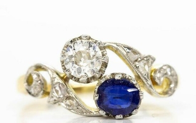 Original Art Nouveau 18K Gold and Platinum Diamond Ring