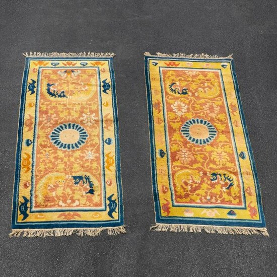 PAIR, CHINESE ART DECO STYLE THROW RUGS