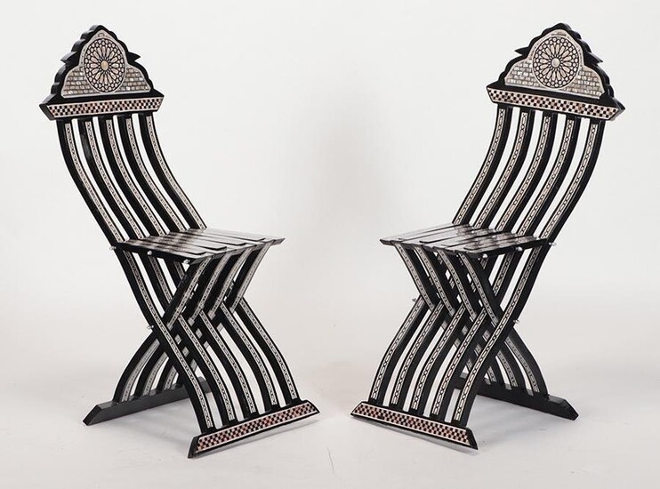 PAIR OF SYRIAN STYLE INLAID FOLDING CHAIRS