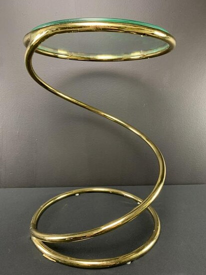 Pace Brass Spiral/spring Side Table With Glass Top