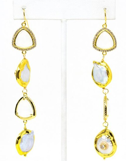 Pair Baroque Pearl Faceted Crystal Earrings w Halo