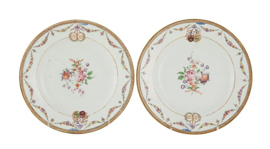 *Pair Chinese Export armorial porcelain plates, Dutch market