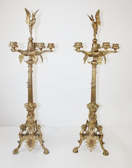 Pair French Empire Barbedienne bronze candelabra