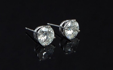 Pair of 14K White Gold Diamond Stud Earrings, Total Diamond Wt.- 2.64 cts., with appraisal. (2 Pcs.)