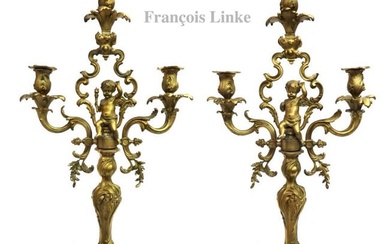 Pair of 19th C. F. Linke Gilt Bronze Figural Candelabras