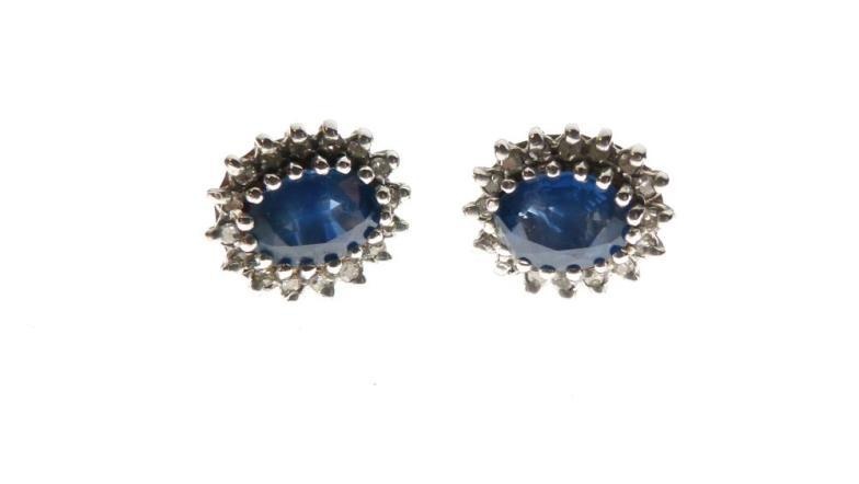 Pair of 9ct gold, sapphire and diamond ear studs,...